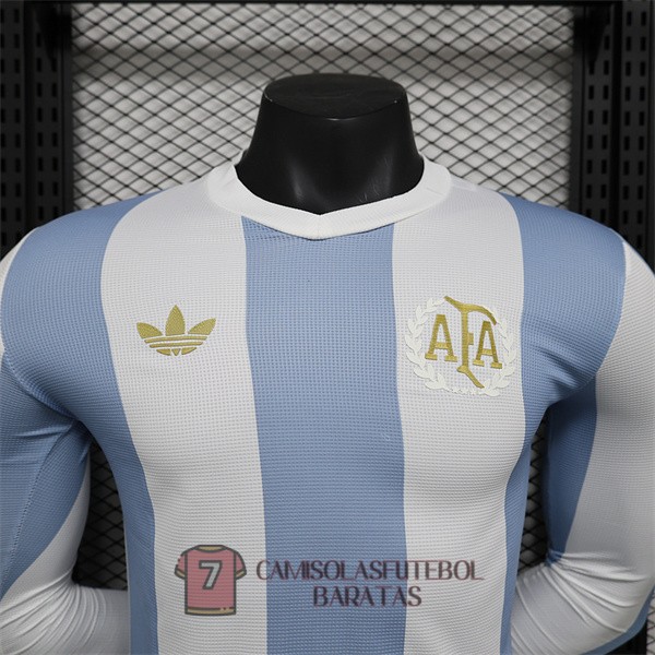 argentina camisola manga comprida edicao especial versao do jogador 50 edicao aniversario branca azul - Image 2