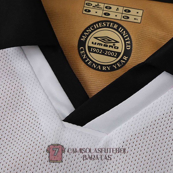 manchester united camisola retro edicao comemorativa manga comprida branca preta 2001-2002 - Image 3