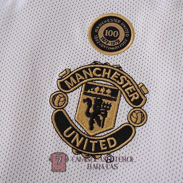 manchester united camisola retro edicao comemorativa manga comprida branca preta 2001-2002 - Image 4
