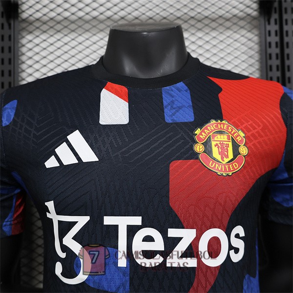 manchester united camisola treinament versao do jogador preta vermelho azul 2024-2025 - Image 2