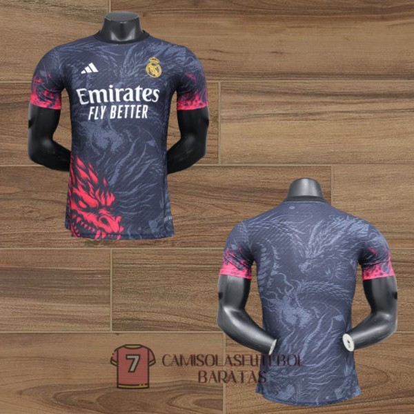 real madrid camisola edicao especial versao do jogador dragon preta vermelho 2024-2025