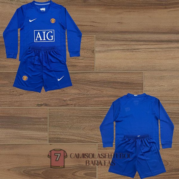 camisola manchester united retro crianca equipamento manga comprida terceiro 2008-2009