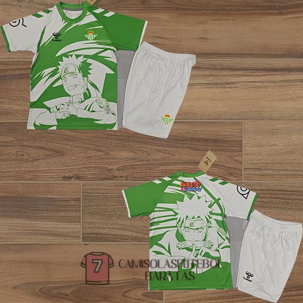 camisola real betis crianca equipamento 2025-2026 edicao especial verde branca naruto