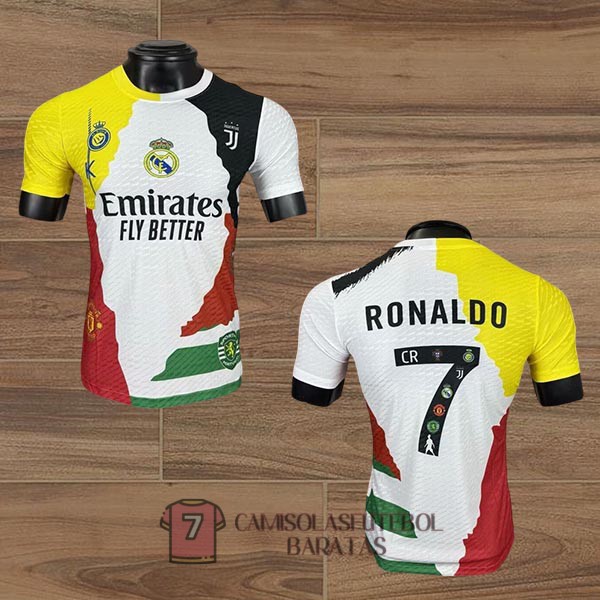 real madrid camisola edicao especial versao do jogador amarelo branca ronaldo 2025-2026