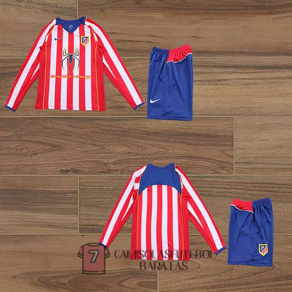 camisola atletico de madrid manga comprida retro equipamento crianca primeira 2004-2005