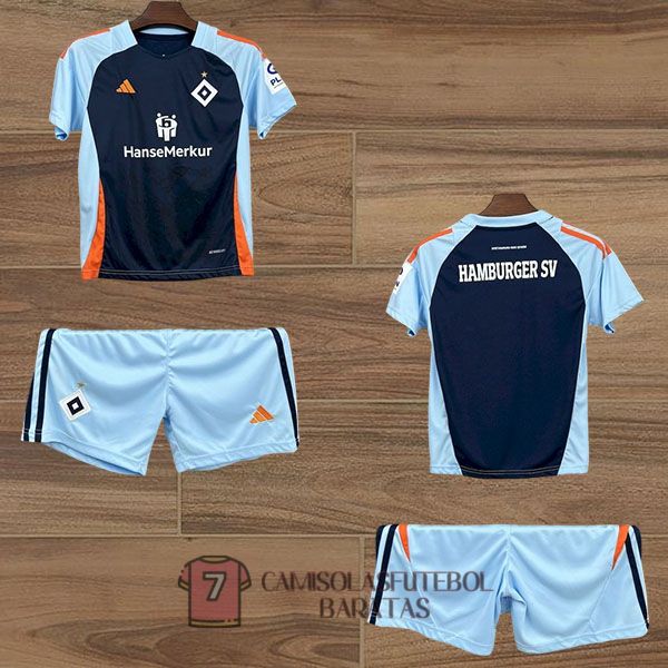 camisola hamburger sv crianca equipamento 2025-2026 edicao especial azul escuro azul