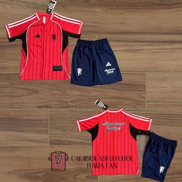 camisola manchester united crianca equipamento 2025-2026 edicao especial vermelho baseball