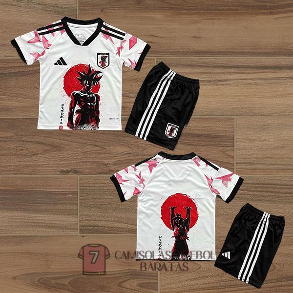 camisola japao crianca equipamento 2025-2026 edicao especial branca preta vermelho Dragon Ball