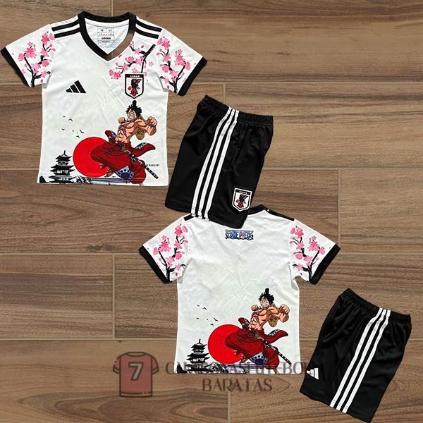 camisola japao crianca equipamento 2025-2026 edicao especial branca preta vermelho One Piece