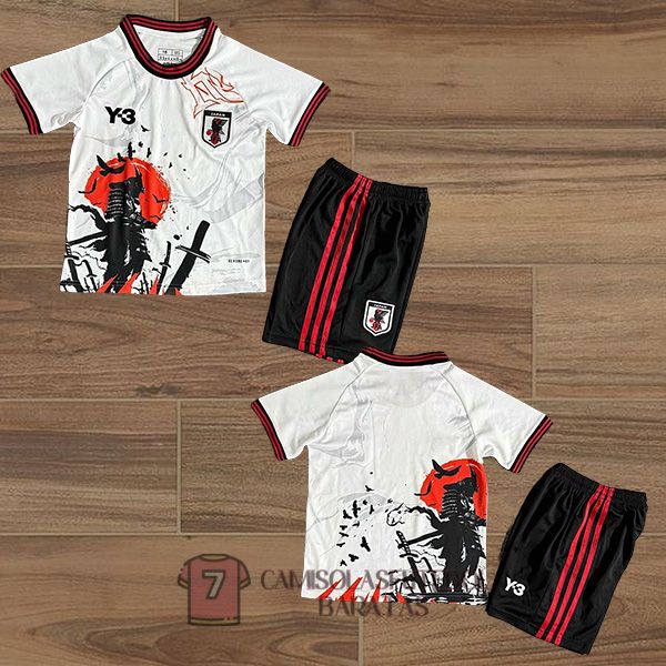 camisola japao crianca equipamento 2025-2026 edicao especial branca preta vermelho guerreiro