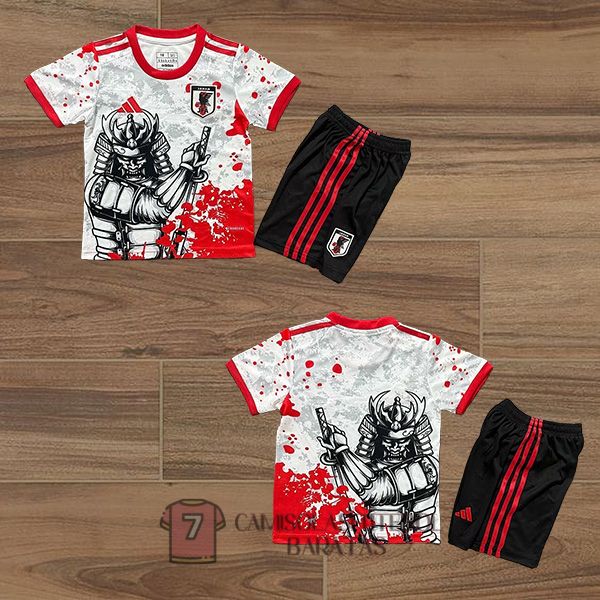 camisola japao crianca equipamento 2025-2026 edicao especial branca vermelho guerreiro