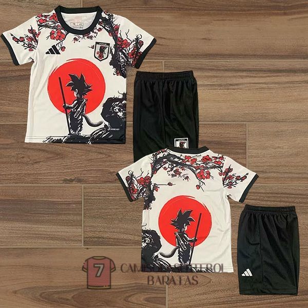 camisola japao crianca equipamento 2025-2026 edicao especial branca vermelho preta Dragon Ball