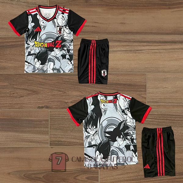 camisola japao crianca equipamento 2025-2026 edicao especial preta cinzenta Dragon Ball