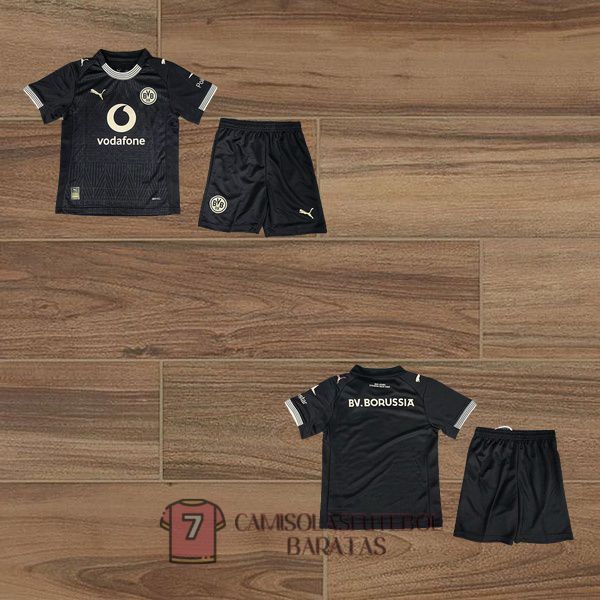camisola dortmund crianca equipamento 2025-2026 edicao especial preta stadion rote erde